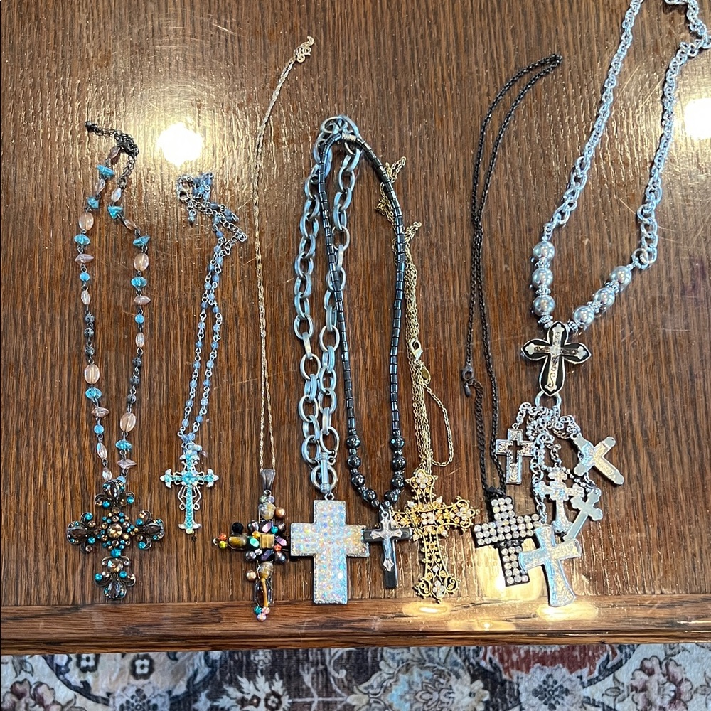 8 Elegant Silver and Gold Cross Necklace Set